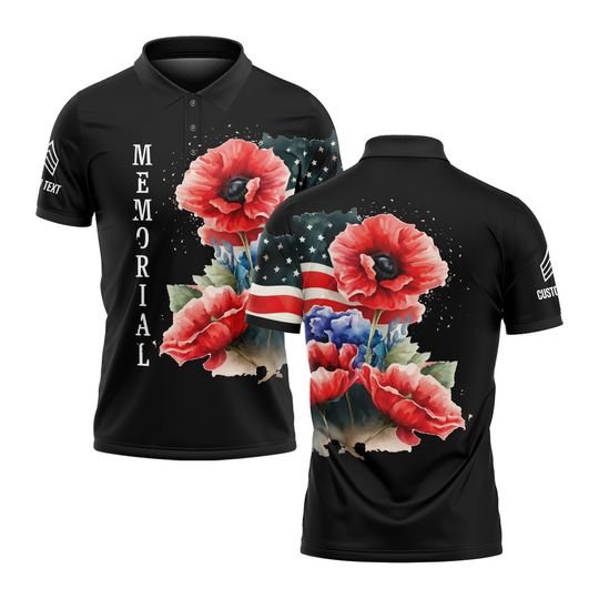 Memorial Day Remember & Honor Poppy Flower – Polo Shirt