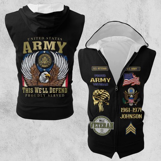 Customized U.S Veteran Men's Zipper-Up Sleeveless Hoodies