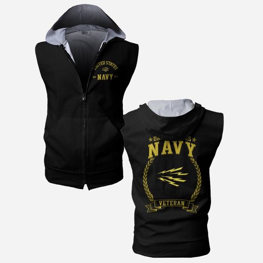 Customized Navy Ratings Men's Zipper-Up Sleeveless Hoodies