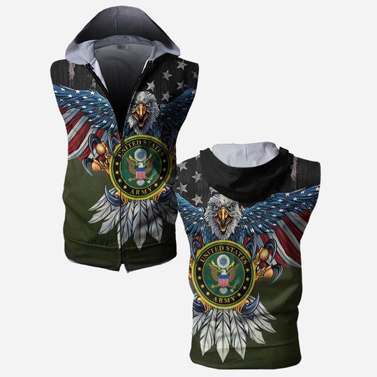 Customized U.S. Army  Men's Zipper-Up Sleeveless Hoodies