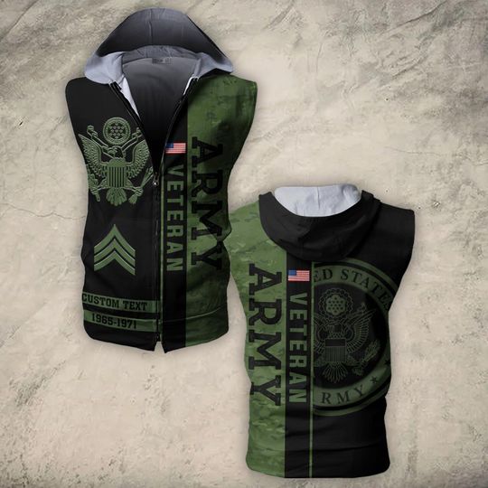 Customized US Veteran Proudly Served Men's Zipper-Up Sleeveless Hoodies