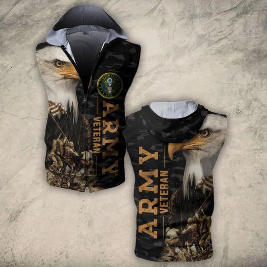 Customized Honor United States Veteran Men's Zipper-Up Sleeveless Hoodies