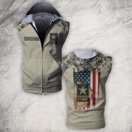 Customized US Veteran Camouflage Men's Zipper-Up Sleeveless Hoodies