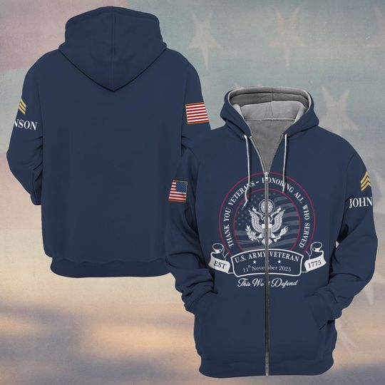 US Veteran Day 2025 Thank You Veterans – Honoring All Who Served 3D Zip Hoodie