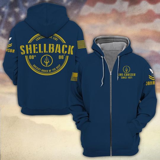 US Navy Shellback Crossing The Line Ancient Order Of The Deep 3D Zip Hoodie