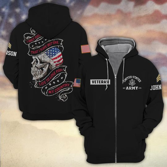 Customized U.S Veteran 3D Zip Hoodie