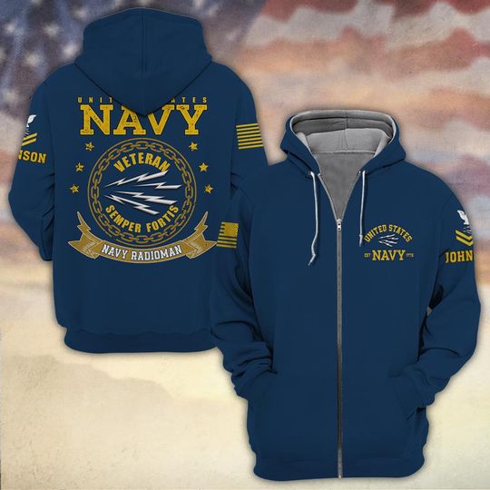 Customized U.S. Navy Veteran Semper Fortis 3D Zip Hoodie