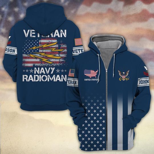 Customized United States Navy Rating 3D Zip Hoodie