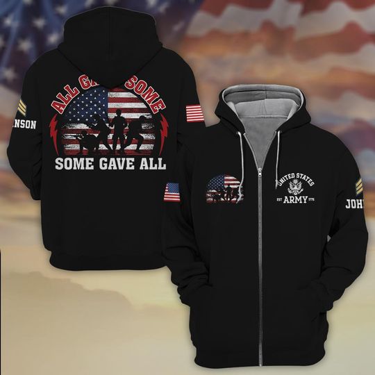 Customized US Veteran Brothers in Battle, Forever in Heart 3D Zip Hoodie