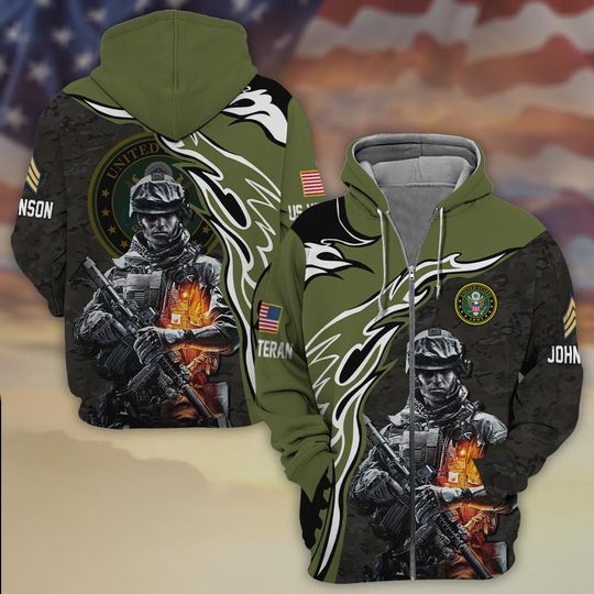 Warrior Spirit: Defending Freedom with Valor and Pride 3D Zip Hoodie