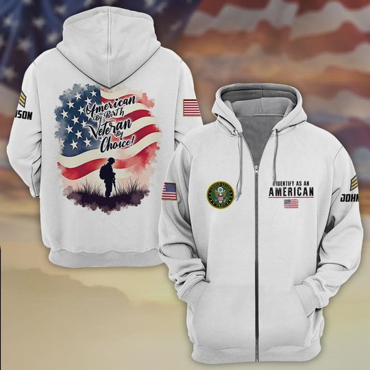 Patriot Pride: American By Birth, Veteran by Choice 3D Zip Hoodie