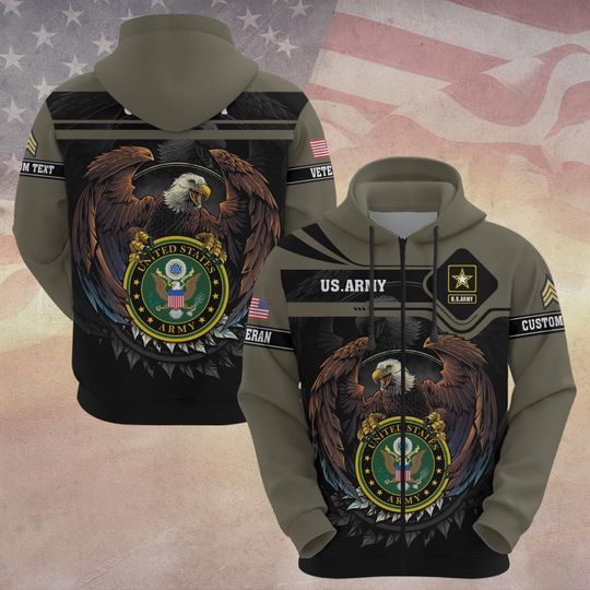 Customized US Veteran  3D Zip Hoodie