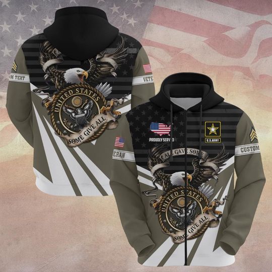 Customized US Veteran  3D Zip Hoodie
