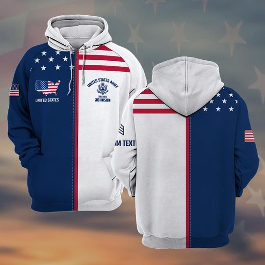 Customized U.S Veteran Proudly Served 3D Zip Hoodie