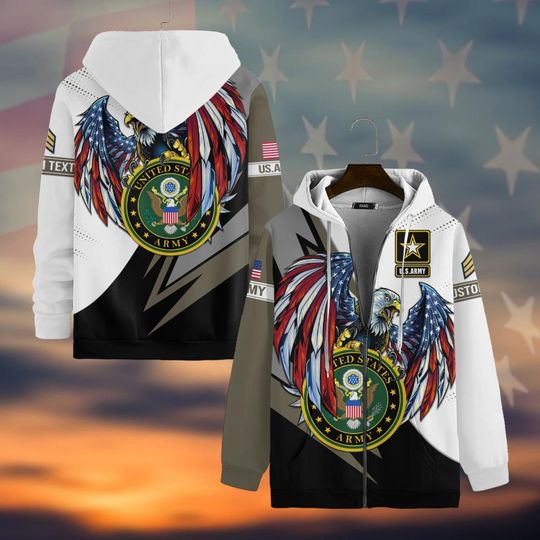 Customized US Army Veteran 3D Zip Hoodie