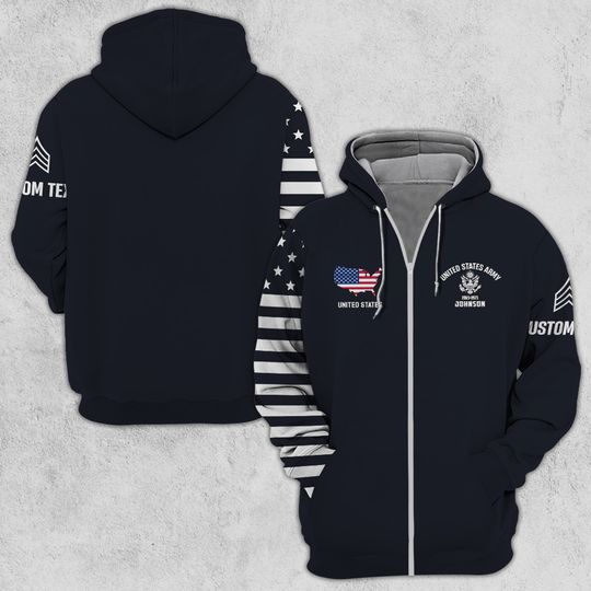 Customized U.S Veteran 3D Zip Hoodie