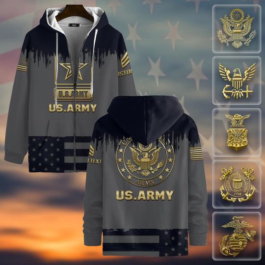 Customized U.S Veteran Proudly Served 3D Zip Hoodie