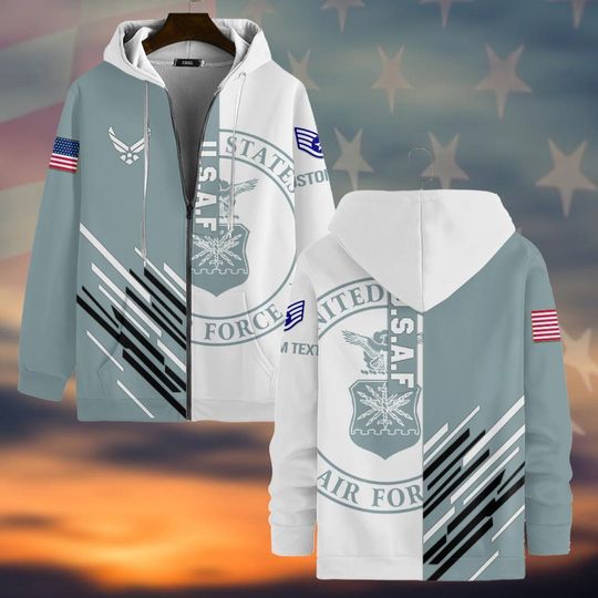 Customized US Air Force Veteran Shirts 3D Zip Hoodie