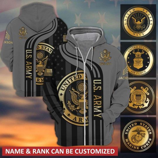 Customized U.S. Veteran 3D Zip Hoodie