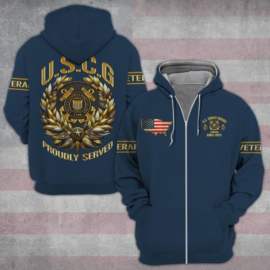 United State Coast Guard Service Tribute 3D Zip Hoodie