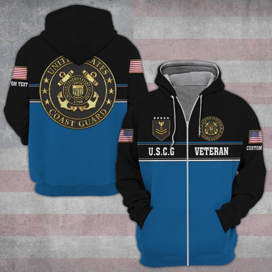 Proudly United States Coast Guard Golden Emblem 3D Zip Hoodie