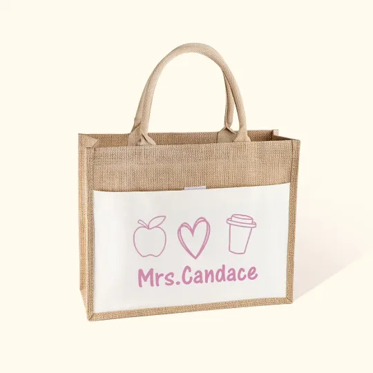 Personalised Teacher Jute Tote Bag  with Name for Teacher Appreciation Gift