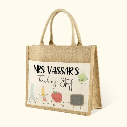 Personalised Jute Tote Bag with Name for Teacher Thank You Gift