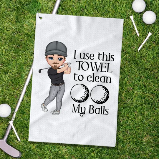 Personalised I Use This Towel to Clean My Balls Cartoon Sport Man Waffle Golf Towel with Hook Super Absorbent Golf Accessory Gift for Golf Lover Man