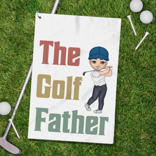 Personalised The Golf Cartoon Character Waffle Towel with Title and Hook Portable Birthday Course Accessories Gift for Golf Lovers