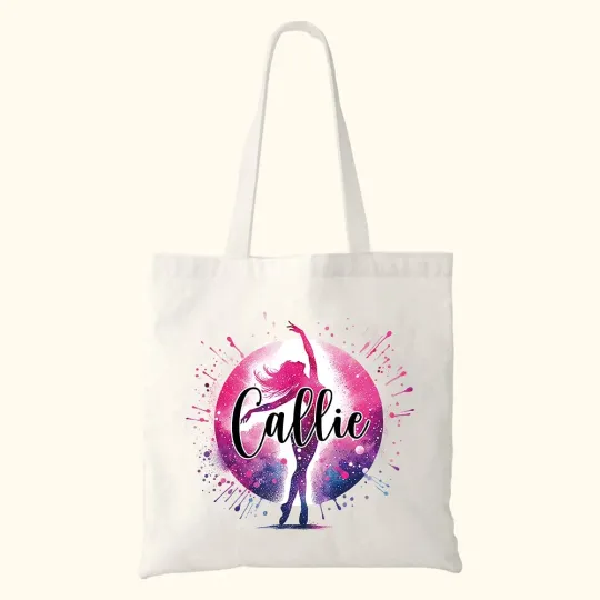 Personalised Watercolor Ballerina Street Dancer Large Canvas Tote Bag with Name Birthday Anniversary Gift for Dancer