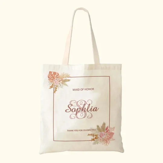 Personalised Canvas Bohemia Style Tote Bag with Name Gift for Bridesmaid Wedding Gift Bachelor Party Gift