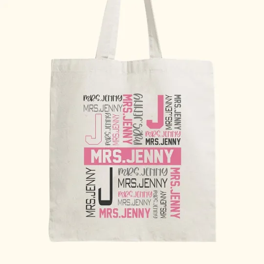 Personalised Multicolor Canvas Bag Handbag with Name and Initial Teacher Appreciation Back to School Gift for Teacher