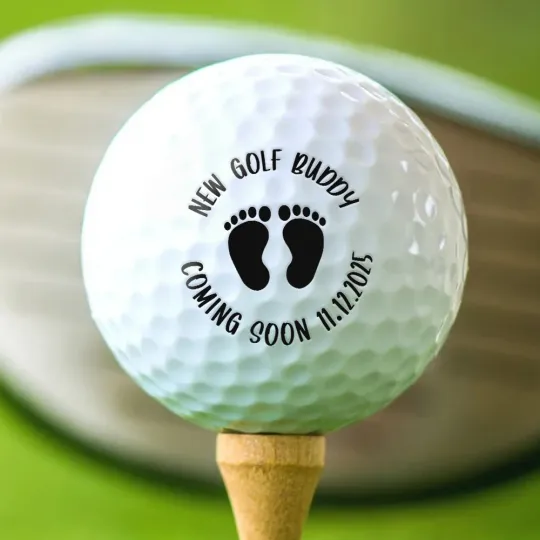 Personalised New Golf Buddy Baby Footprints Pregnancy Announcement Golf Ball with Date Funny Father's Day Birthday Gift for Dad Grandpa