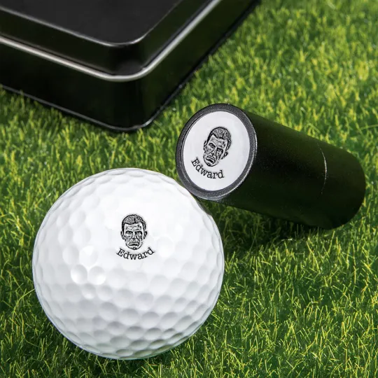 Personalised Character Portrait Photo Golf Ball Self-inking Stamp with Metal Storage Box and Name Birthday Father's Day Gift for Golf Players Men