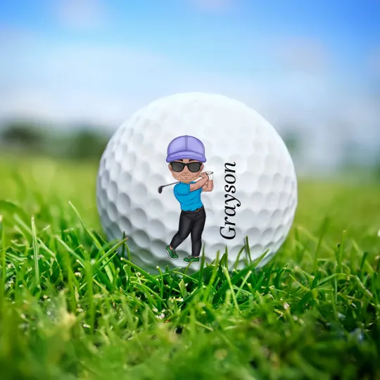 Personalised  Cartoon Character Man Woman Double Sided Golf Ball with Name Christmas Birthday  Father's Day Gift for Golfer Golf Player