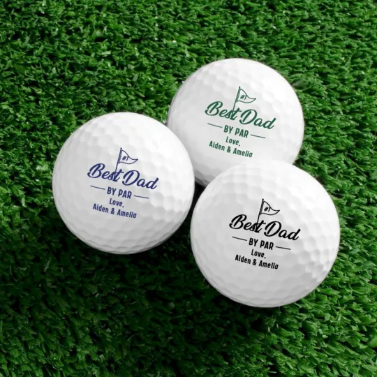 Personalised Best Dad By Par Golf Ball with Names Set of 3 Birthday Father's Day Gift for Dad