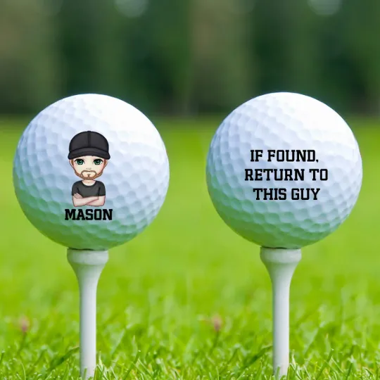 Personalised If Found Return To This Guy Funny Cartoon Golf Ball with Name Golf Practice Accessories Birthday Sports Gift for Golfers Golf Players