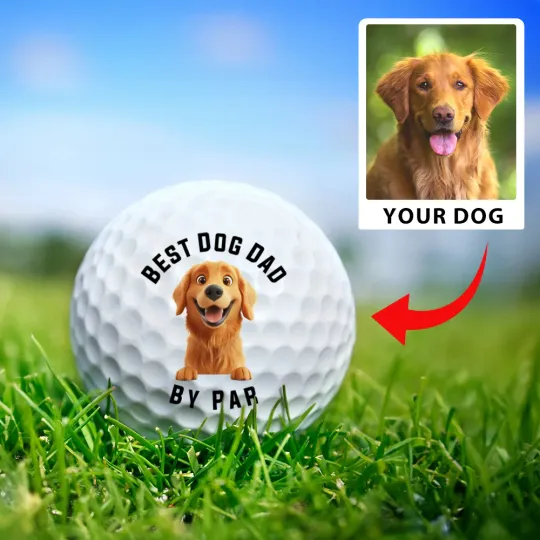 Personalised 3D Cartoon Dog Soft Rubber Golf Ball with Title Father's Day Birthday Gift for Dad Grandpa Golf Player