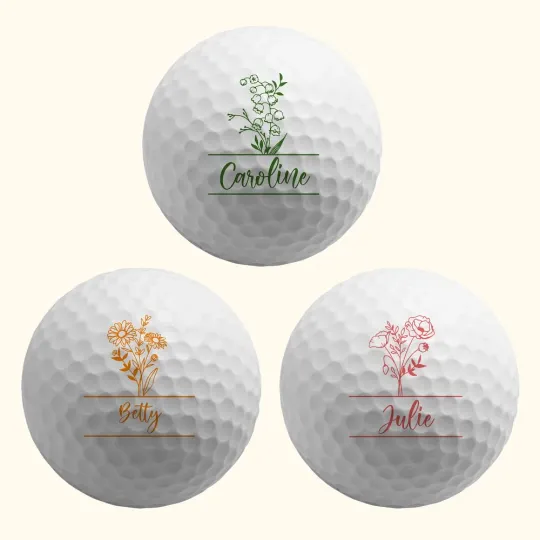 Personalised Birth Flower Golf Ball with Name Birthday Gift for Golf Sport Lover