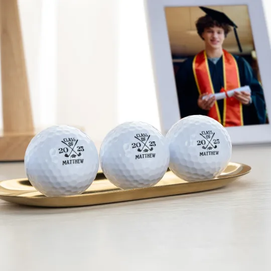 Personalised Golf Clubs Graduation Cap Set of 3 Golf Balls with Name and Year Birthday Graduation Gift for Golf Lover Graduate