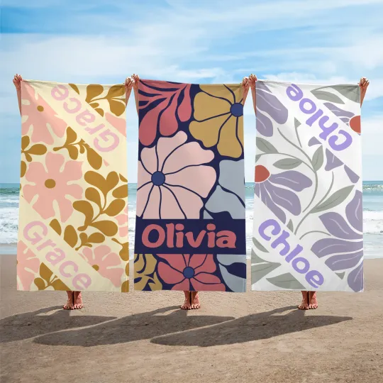 Personalised Danish Flower Quick Dry Oversized Microfiber Beach Towel with Name Beach Party Travel Birthday Gift for Women