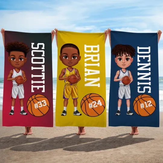 Personalised Basketball Cartoon Boy Oversized Quick Dry Microfiber Beach Towel with Name and Number Beach Pool Party Birthday Gift for Men