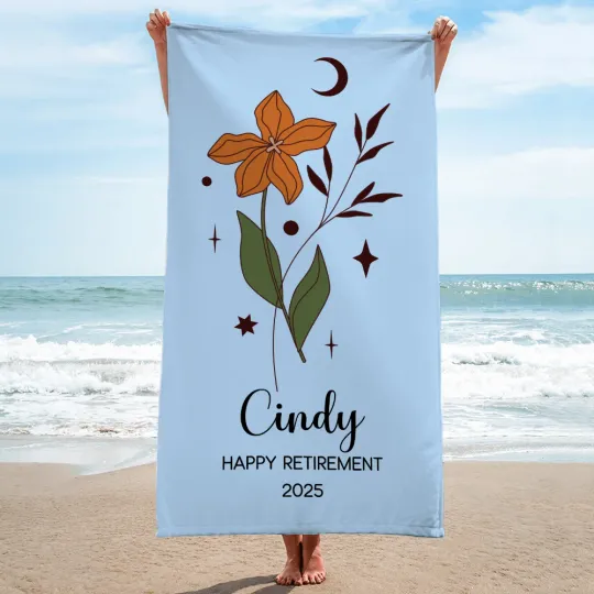 Personalised Zodiac Flower Oversized Quick Dry Beach Towel with Name Summer Vacation Accessories Retirement Gift for Family Friend
