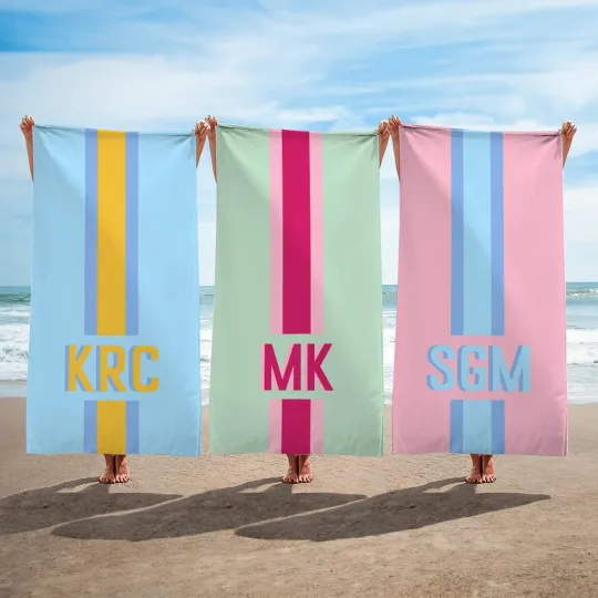 Personalised Quick Dry Sand Free Shadow Monogram Stripe Beach Towel Summer Vacation Travel Essentials Birthday Gift for Her