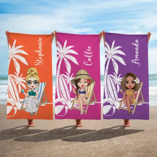 Personalised Coconut Tree Cartoon Character Quick Dry Oversized Beach Towel with Name Summer Vacation Pool Party Gift for Family Swimming Lovers