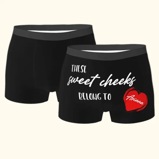 Personalised These Sweet Cheeks Belong to Heart Men Boxer Briefs Underwear with Name Valentine's Day Anniversary Gift for Boyfriend Husband