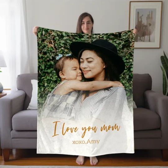 Personalised Character Photo Soft Blanket with Text Mother's Day Baby Shower Gift for Family