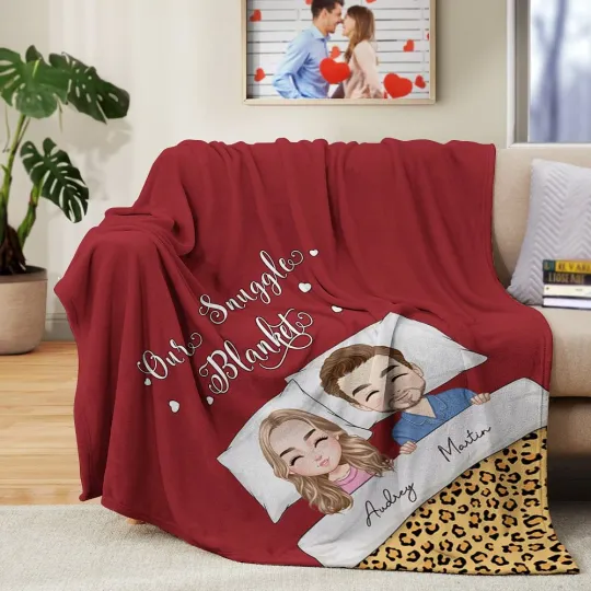 Personalised Cartoon Character Our Snuggle Soft Throw Blanket with Name Home Decor Valentine's Day Anniversary Gift for Couple Newlywed