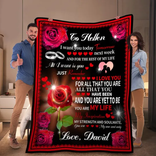 Personalised You Are My Life Roses Love Letter Fleece Blanket Romantic Home Decoration Valentine's Day Anniversary Gift for Couple