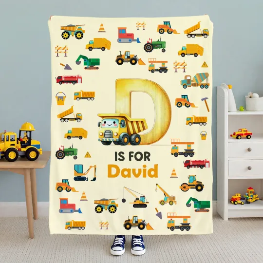 Personalised Fantasy Unicorn Excavator Dinosaur Soft Throw Blanket with Name and Initial Room Decor Birthday Anniversary Gift for Boys Girls